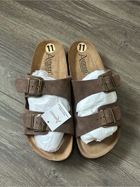 AUTENTI Men's Double-Buckle Suede Slide Sandals size 11